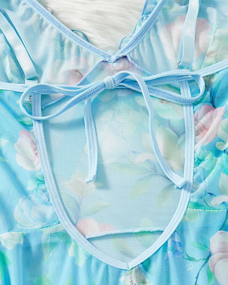 Sexy Sheer Floral Ruffle Babydoll Lingerie Nightgown