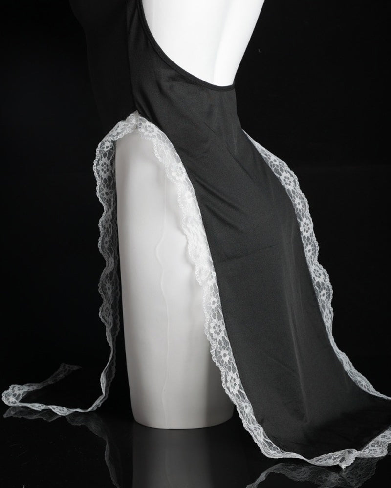 Halloween Sexy Nun Costume Role Play Hollow Slit Long Dress with Stockings Set