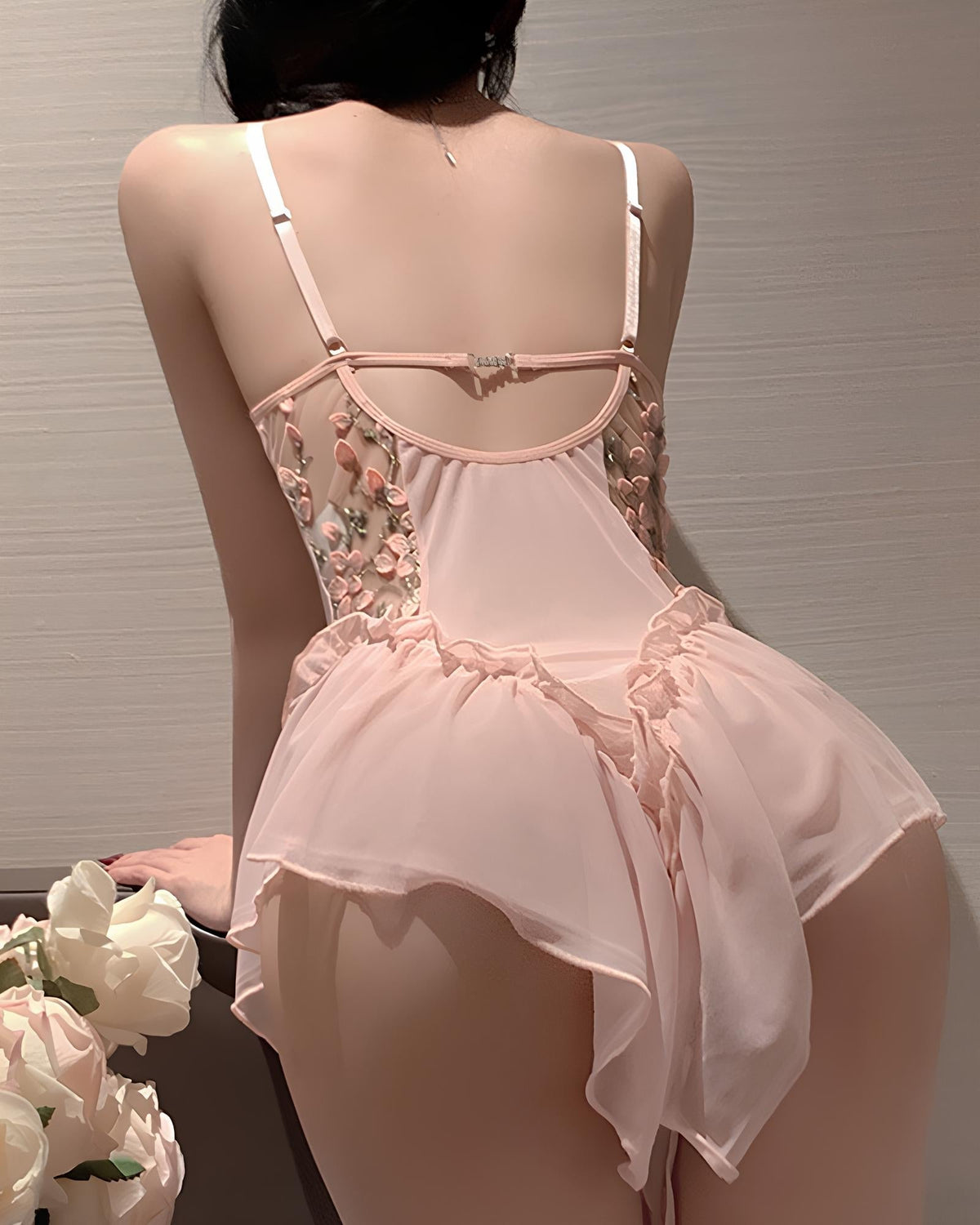 Sexy Floral Embroidered Mesh See-through Slip Dress Lingerie