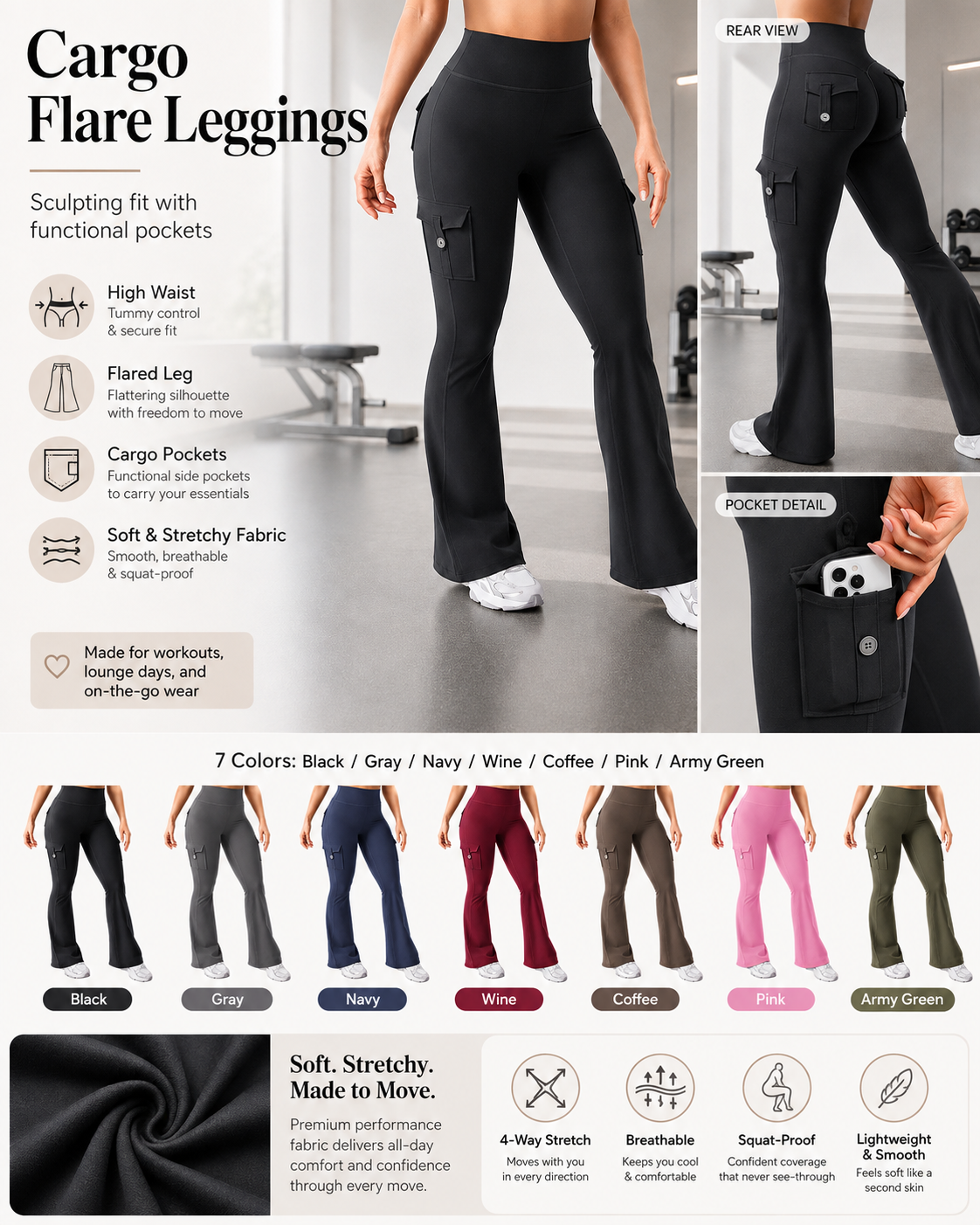 High Waist Tummy Control Hip Lift Flared Yoga Pants with Pockets