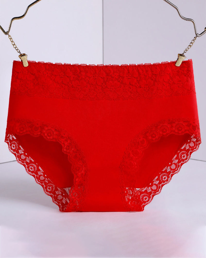 Women's Pure Cotton Breathable Skin-friendly Lace Trim Tummy Control Panties