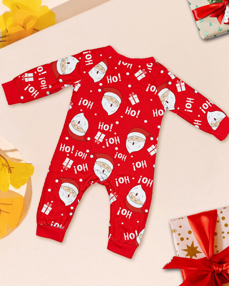 Santa Claus Print Round Neck Raglan Sleeve Color Block Parent-Child Lounge Pajama Set