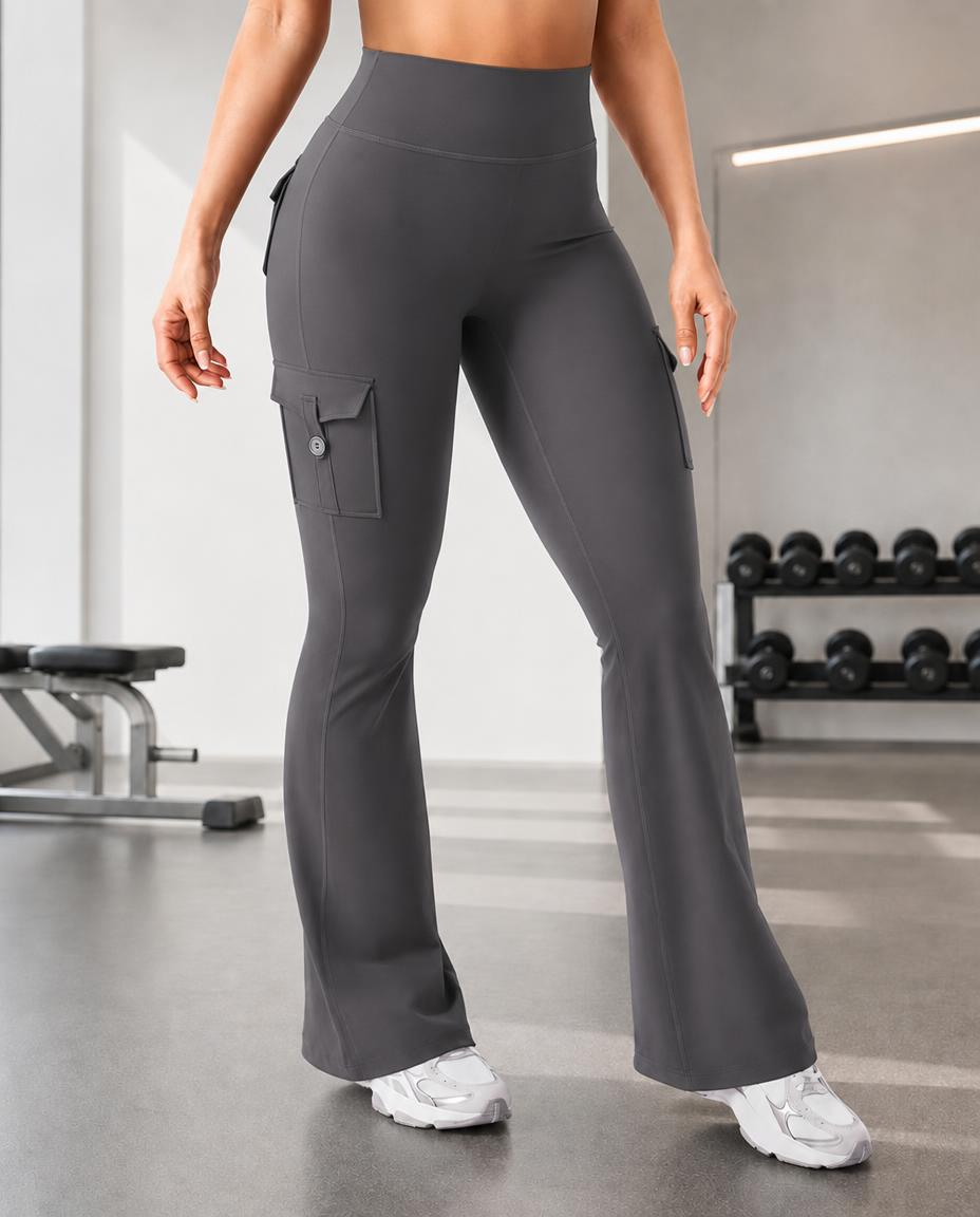 High Waist Tummy Control Hip Lift Flared Yoga Pants with Pockets