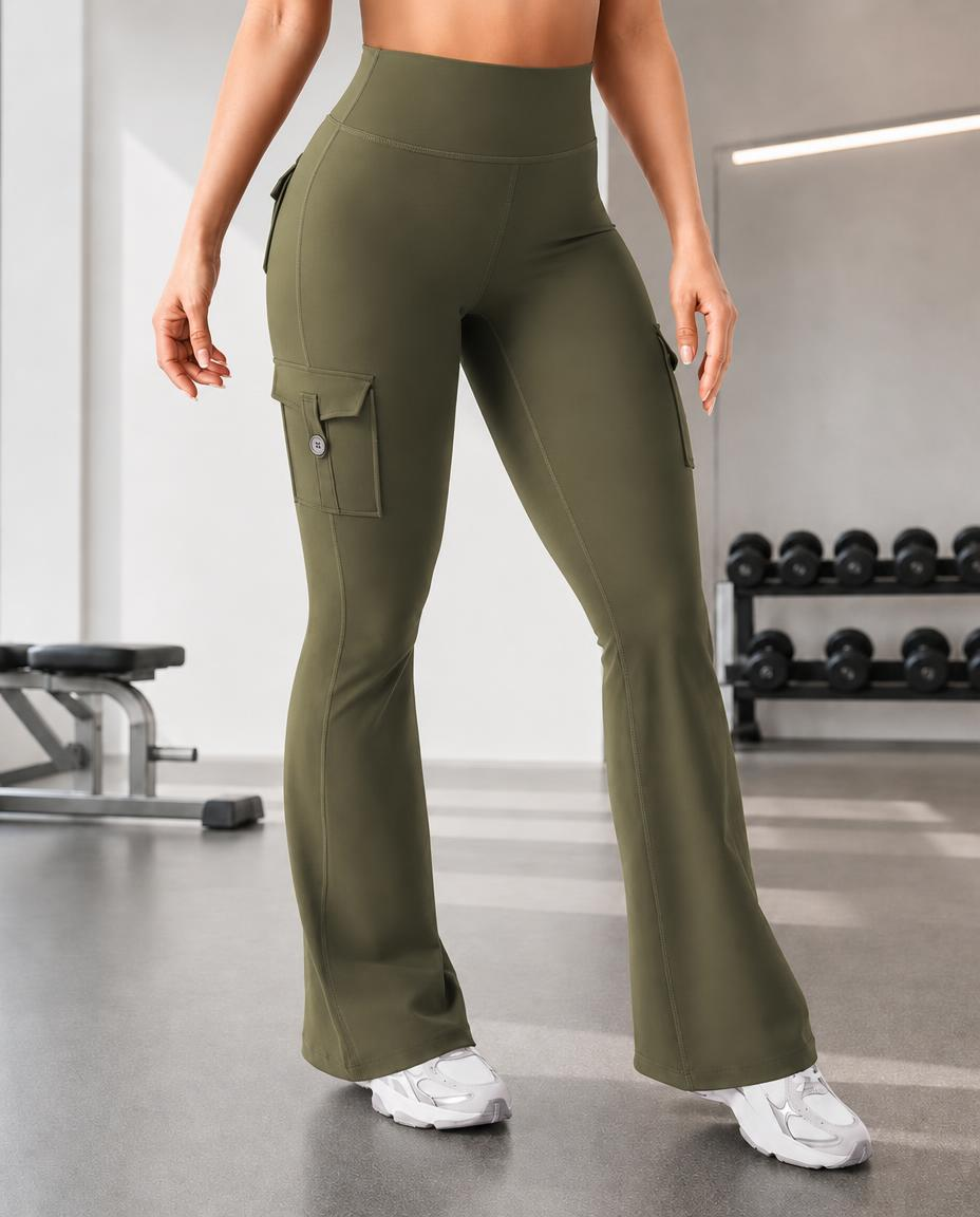 High Waist Tummy Control Hip Lift Flared Yoga Pants with Pockets