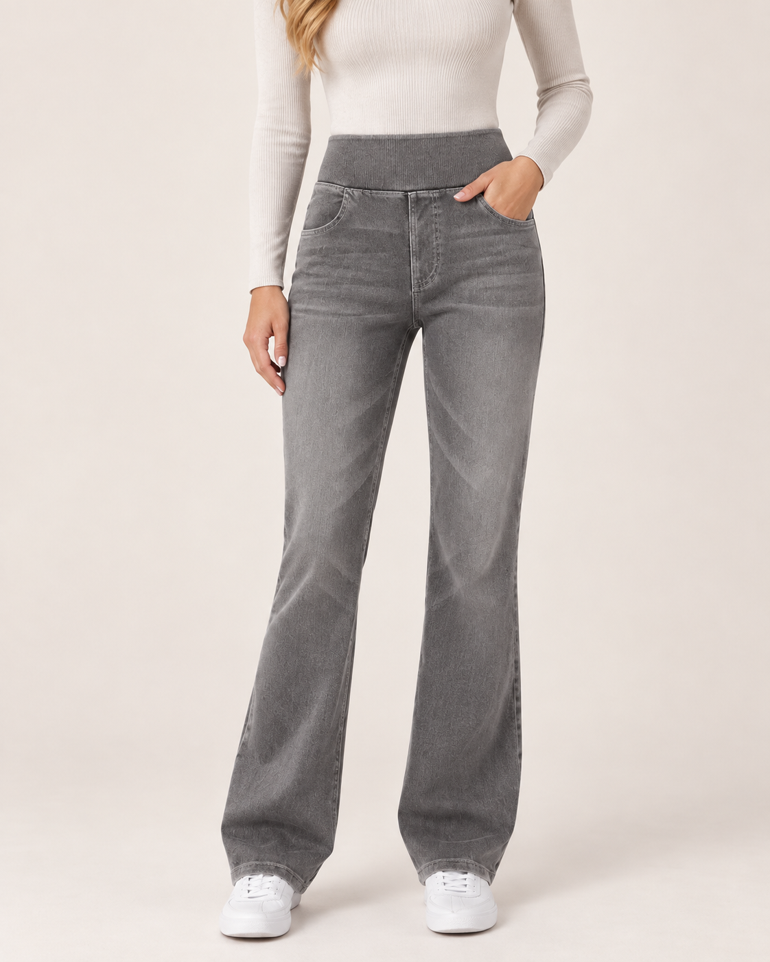 Casual High Waist Washed Bootcut Jeans