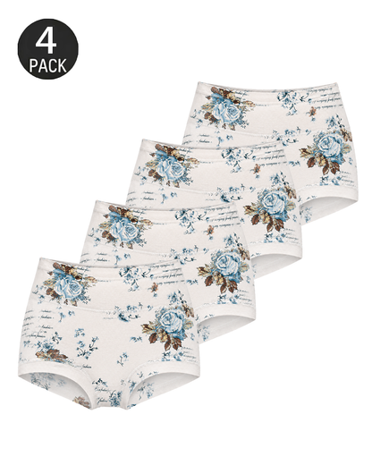 4-Pack Cotton Vintage Print Full-Coverage Panties