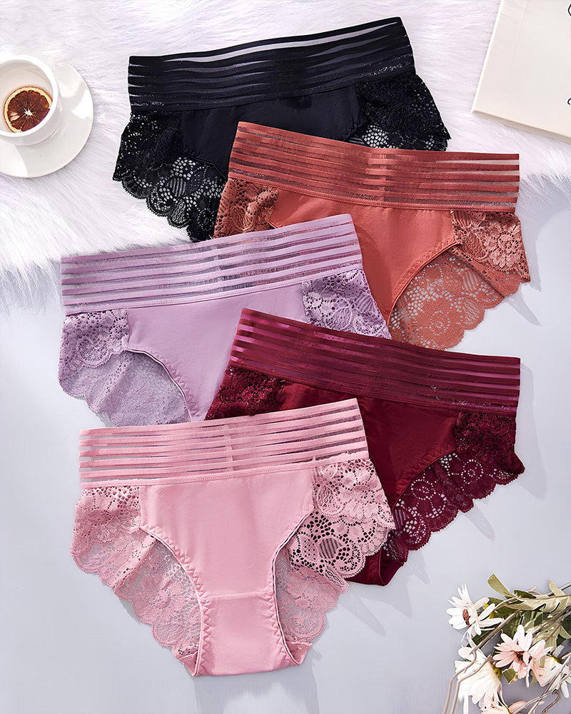 Women's Sexy High Waist Tummy Control Seamless Flower Lace Breathable Panties