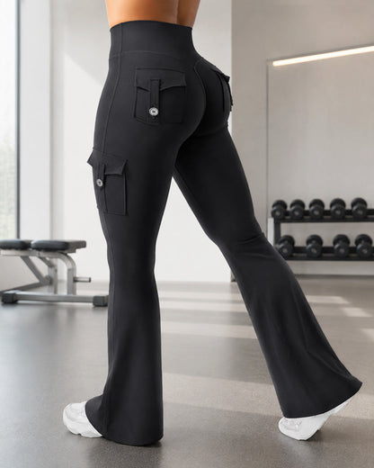 High Waist Tummy Control Hip Lift Flared Yoga Pants with Pockets