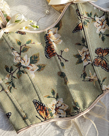 French Style Bow Lace-Up Floral Sexy Body Shaper Women's Sling Printed Slim-Fit Vest Corset
