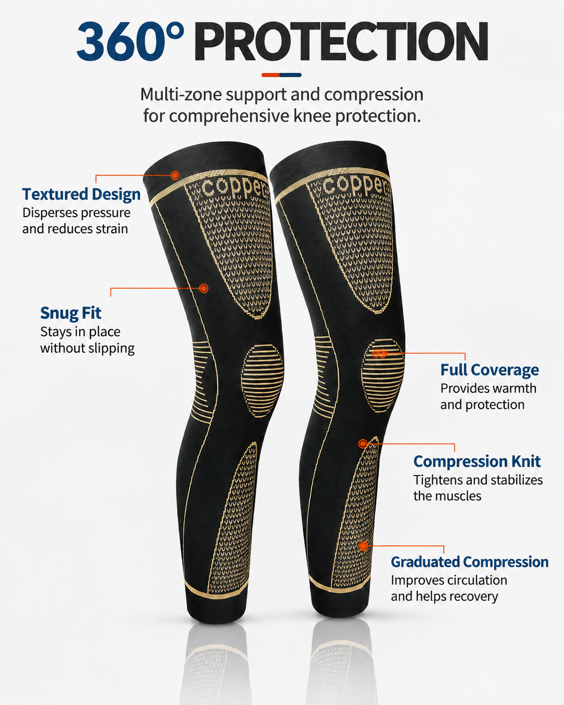 Anti-Slip Knee Pads Copper Fiber Compression Sports Leg Warmers