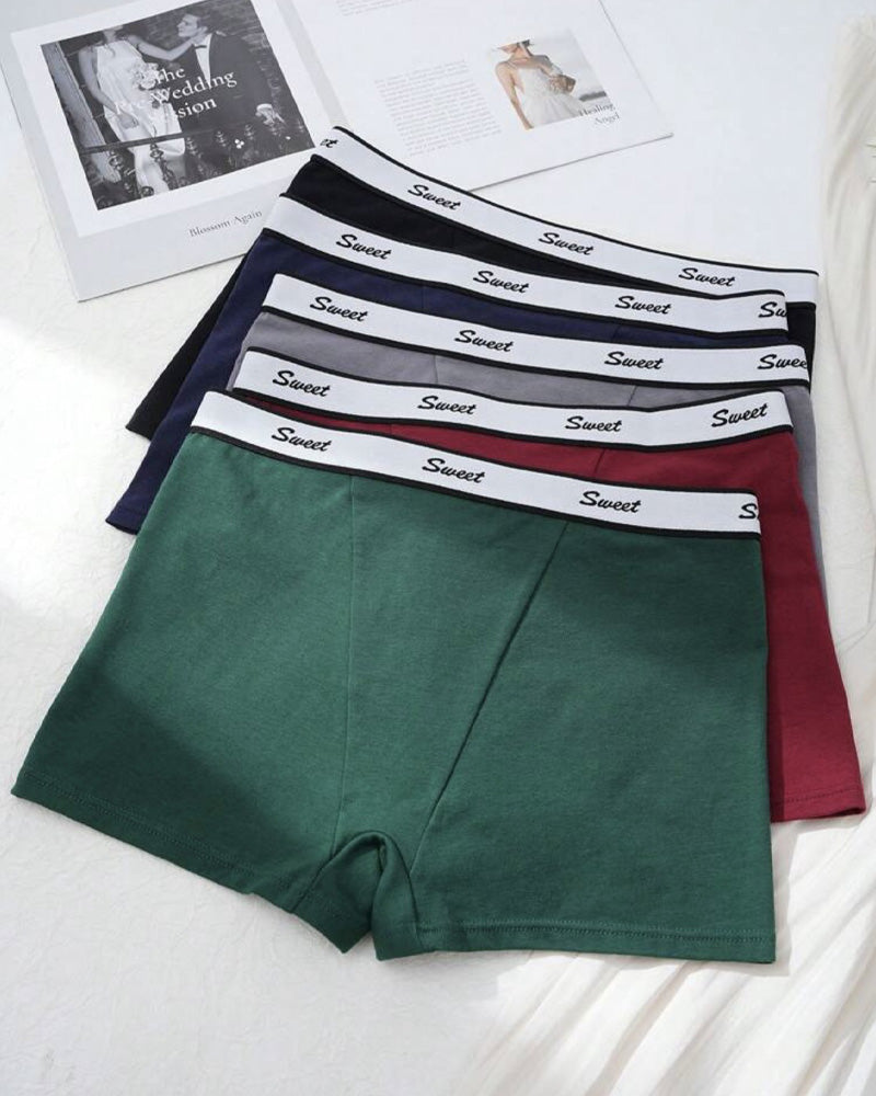 5-Pack Cotton Seamless Colorblock Letter Waistband Boxer Briefs