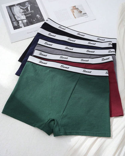 5-Pack Cotton Seamless Colorblock Letter Waistband Boxer Briefs