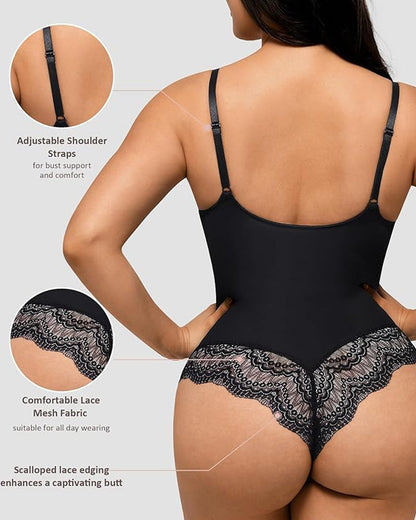 Women's Lace V Neck Tummy Control Bodysuit