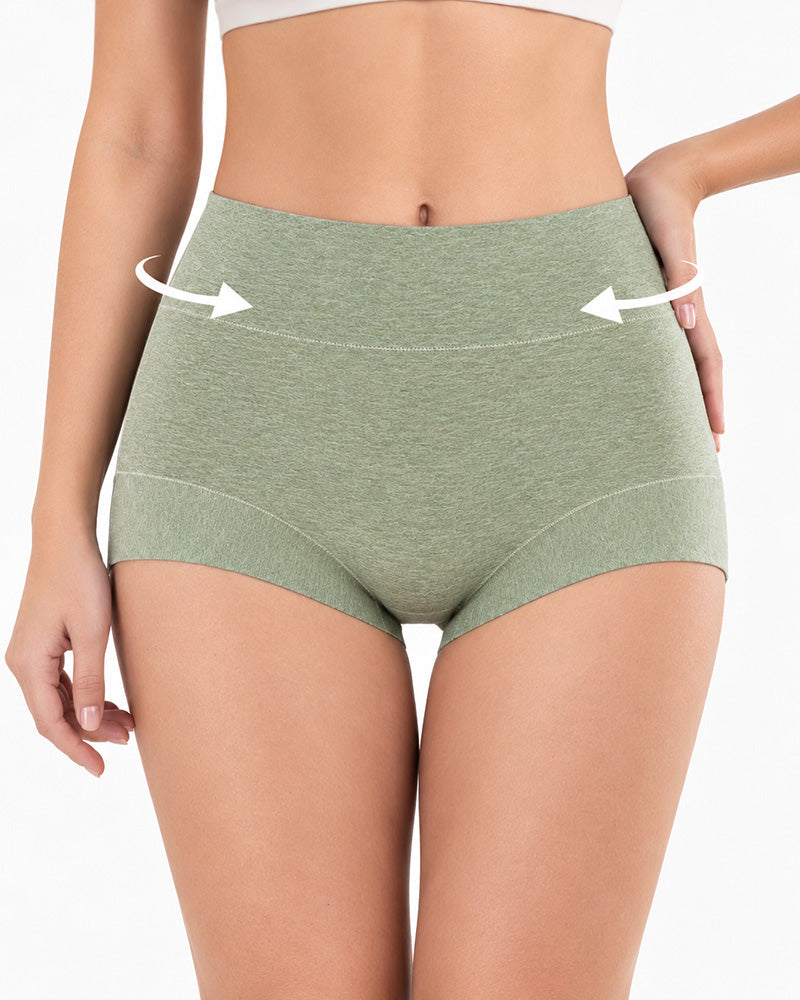 3-Pack Pure Cotton High Waist Tummy Control Antibacterial Elastic Boxer Briefs