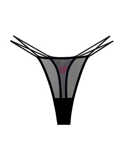 3-Pack Rhinestone Heart Sheer Mesh Thong Panties