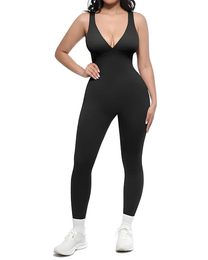 Deep V Chest Support Breathable High-Waisted Tummy Control Jumpsuit Shapewear