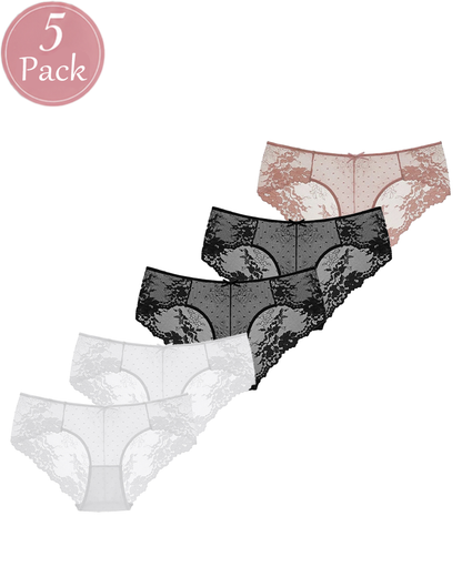 5-Pack Sexy Polka Dot Mesh Lace Panel Panties