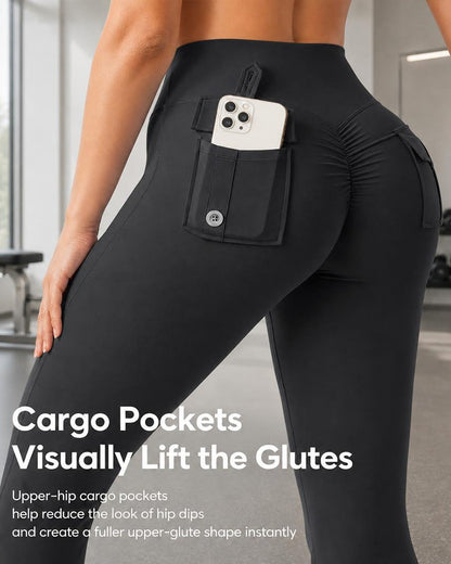 High Waist Tummy Control Hip Lift Flared Yoga Pants with Pockets