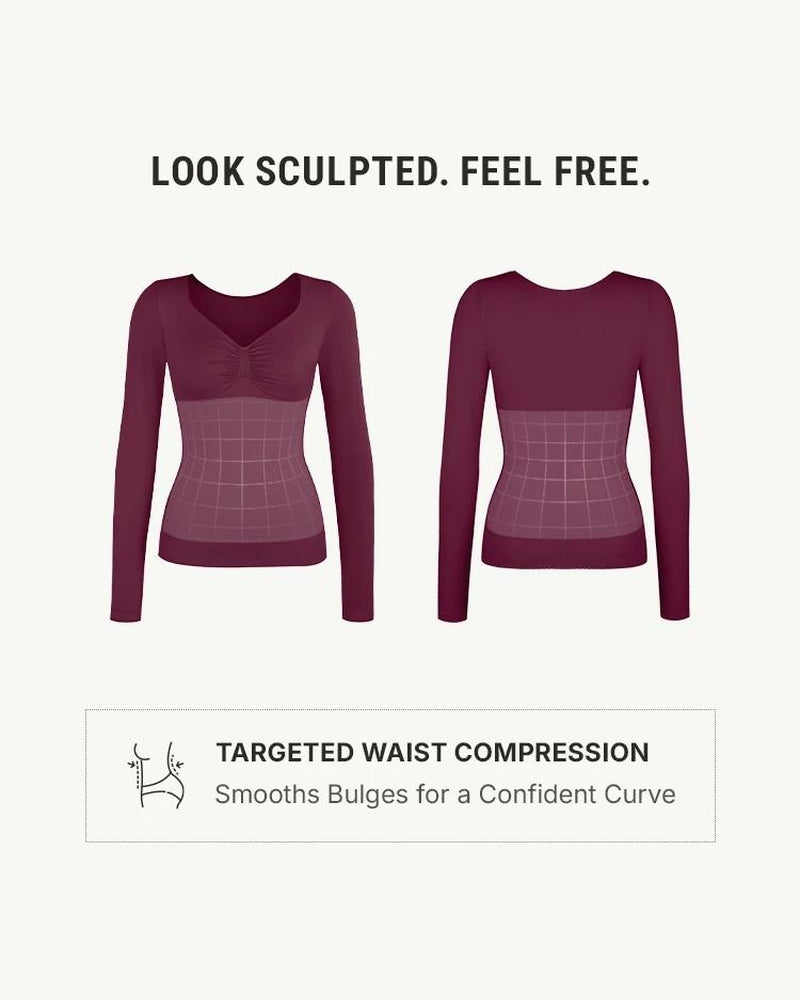 Women's V Neck Seamless Elastic Long Sleeve Shaping Top