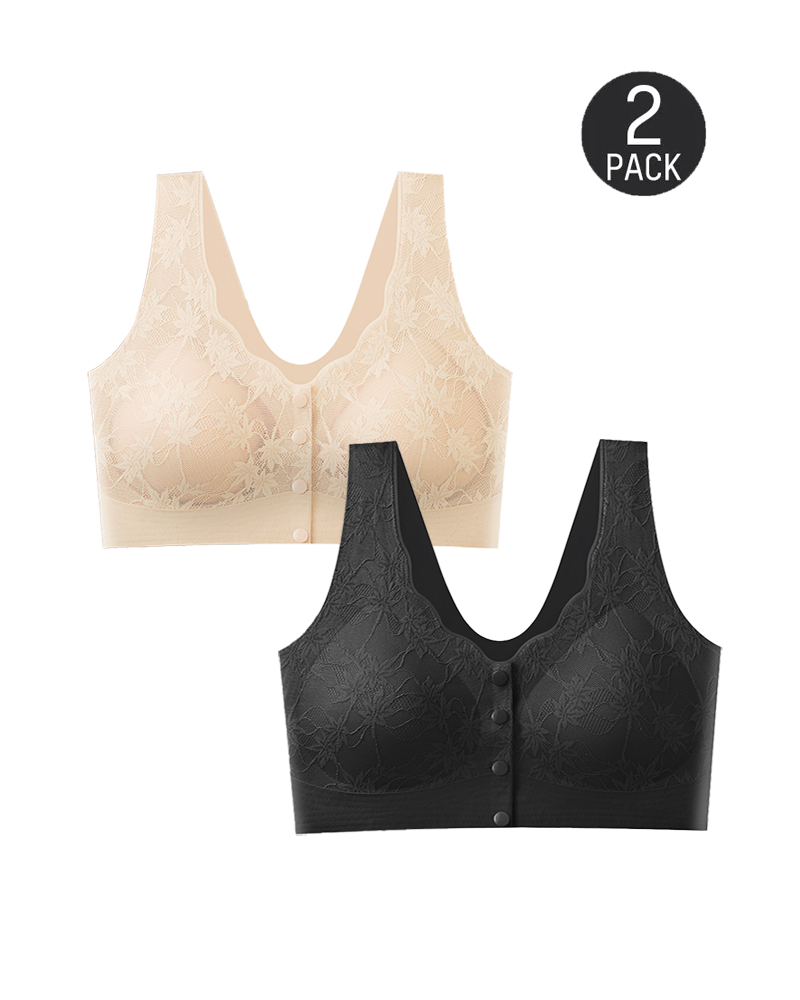 Women's Front Button Lace Seamless Push-Up Breathable Bra