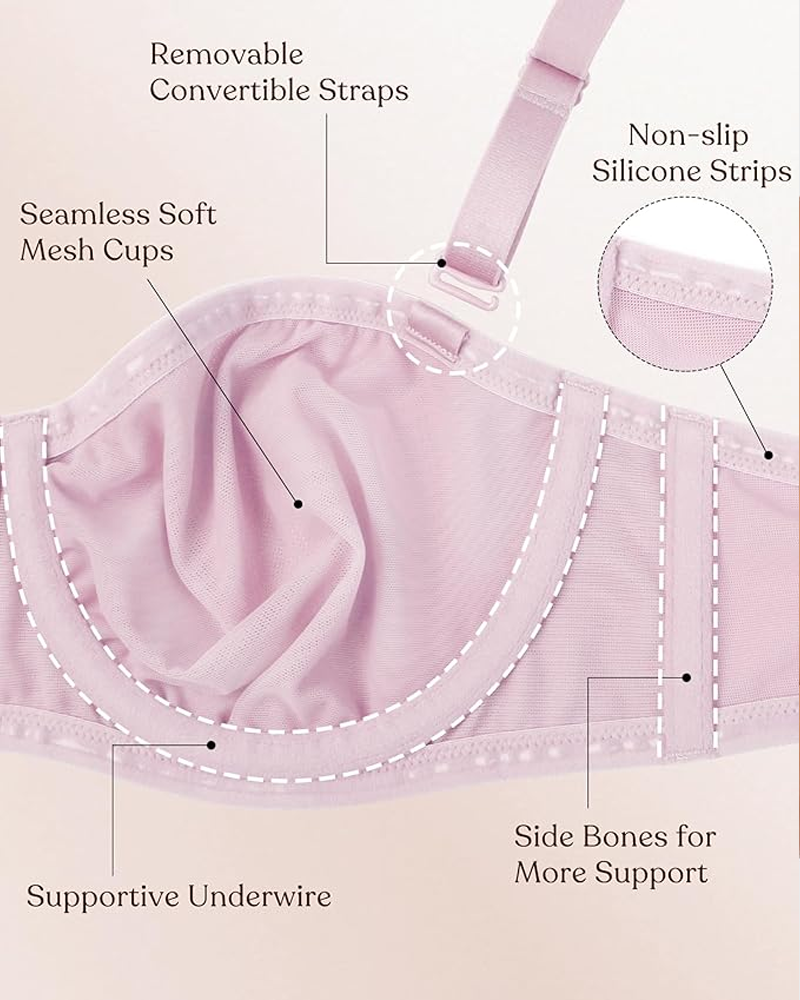 Women's Sheer Mesh Unlined Underwire Adjustable Removable Straps Half Cup Bra
