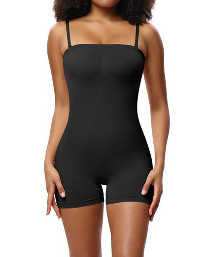 Women's Tummy Control Removable Spaghetti Straps Seamless Bandeau Bodycon Shorts Body Shaper