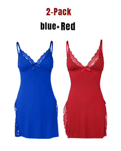 Women's Sexy Lace Side Slit Modal Suspender Nightdress