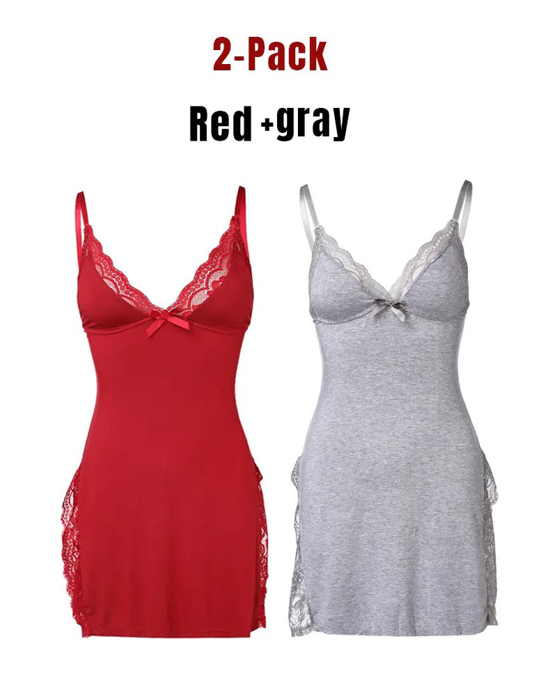 Women's Sexy Lace Side Slit Modal Suspender Nightdress