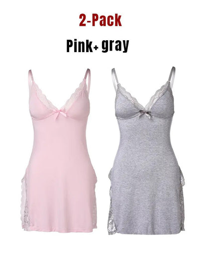 Women's Sexy Lace Side Slit Modal Suspender Nightdress