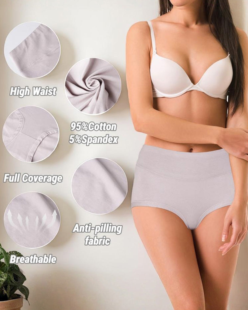 Women's High Waist Cotton Full Coverage Breathable Daily Solid Color Seamless Briefs