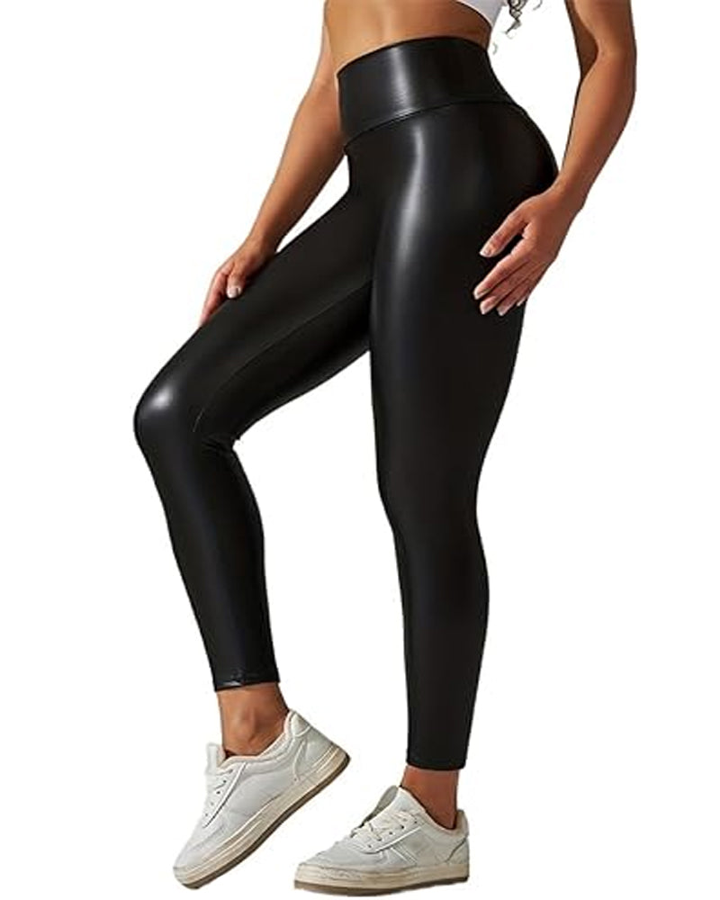 Women's Elastic Sexy High Waist Slim Fit Leather Tight Sports Yoga Pants