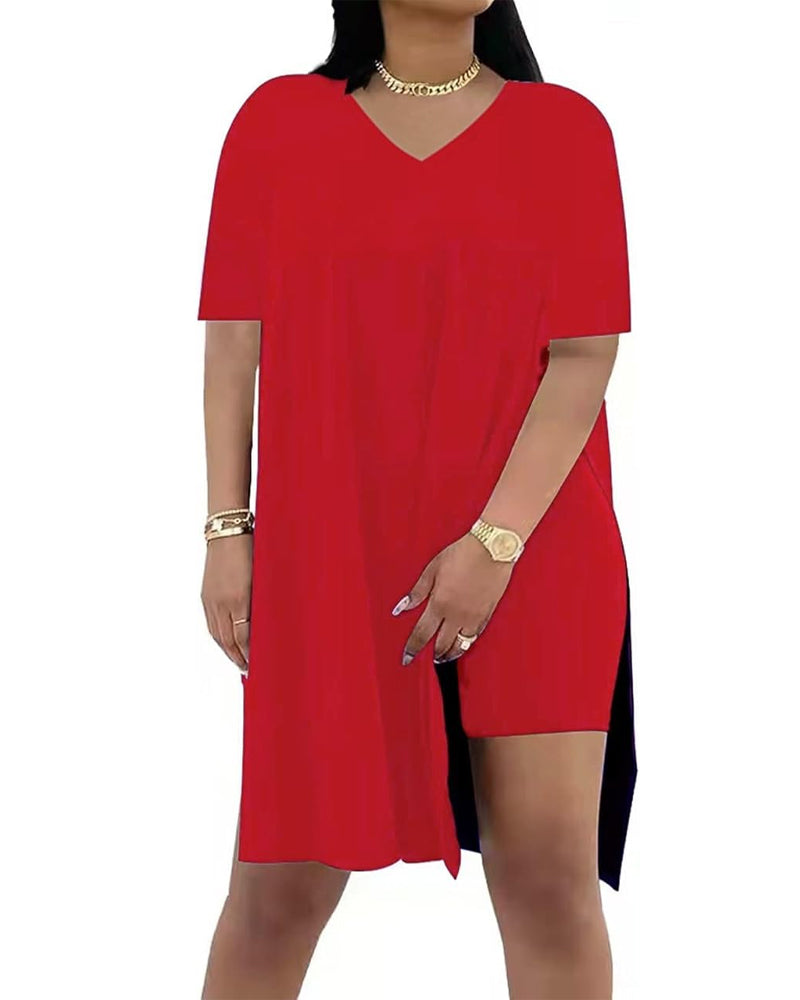 Women's V-Neck Short-Sleeved Loose Top and Tight Cycling Shorts Casual Sports Suit
