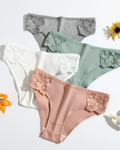 Women's Low Waist Lace Solid Color Breathable Briefs