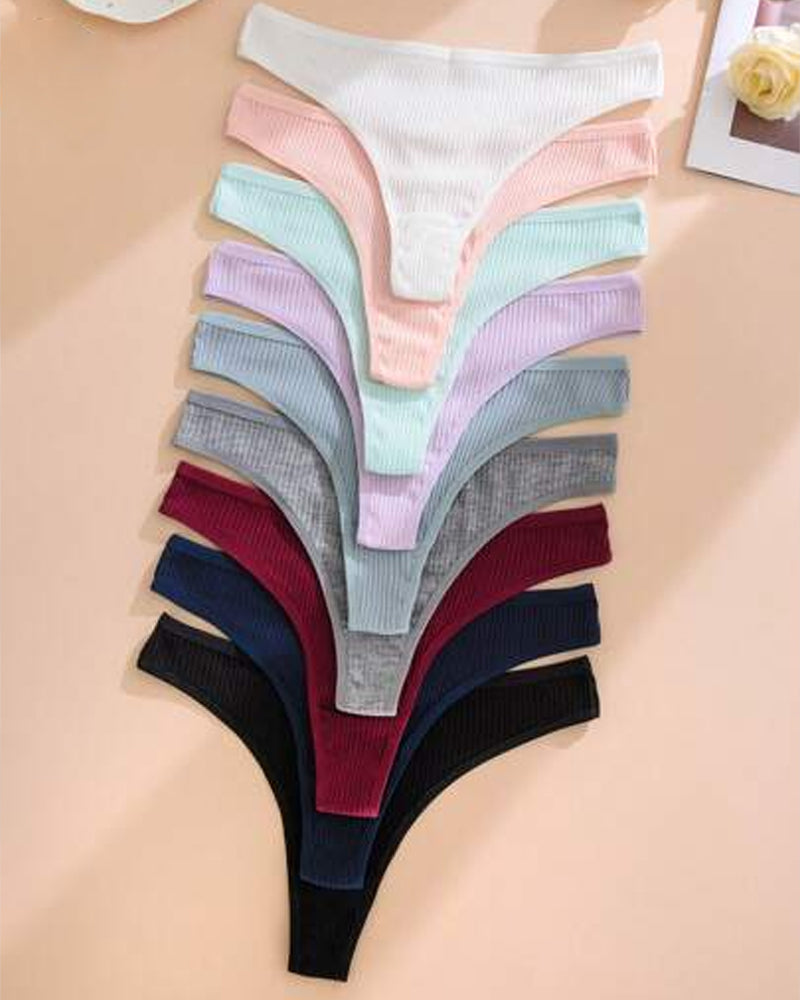 Solid Color Ribbed Knit Sexy Thong Briefs