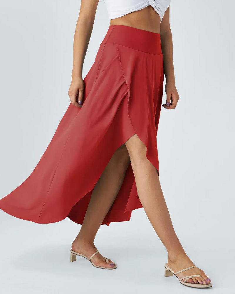High Waist High and Low Ruffles Two-In-One Elegant Quick-Drying Casual Irregular Beach Holiday Long Skirt