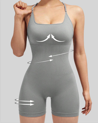 Women's Solid Color Cross Backless Adjustable Straps Sleeveless Bodycon Yoga Sports Bodysuit