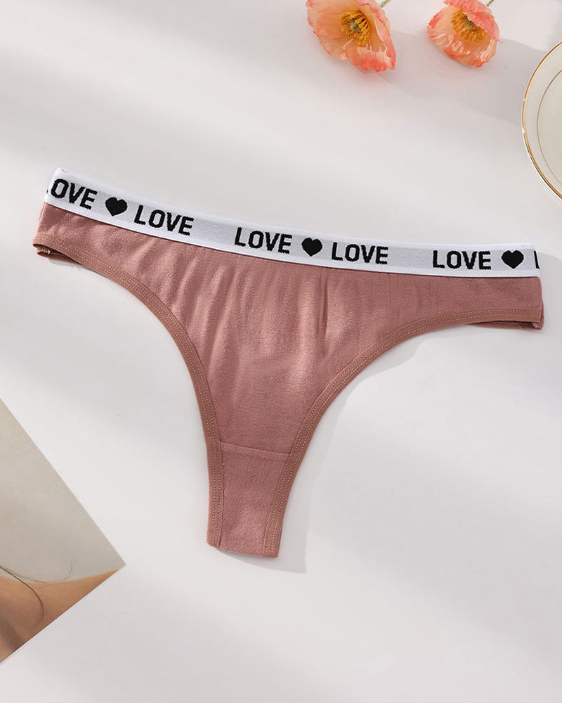 Women's Low-Rise Colorblock Heart-Shaped Lettering Cotton Thong Briefs