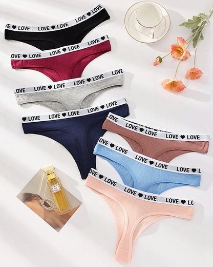 Women's Low-Rise Colorblock Heart-Shaped Lettering Cotton Thong Briefs