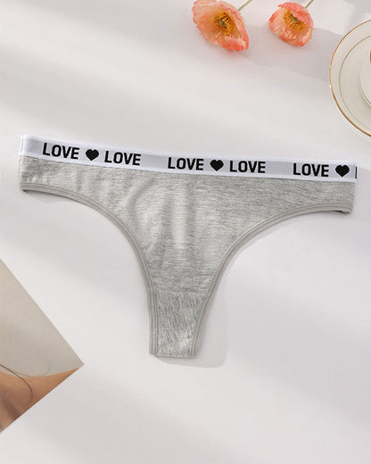 Women's Low-Rise Colorblock Heart-Shaped Lettering Cotton Thong Briefs