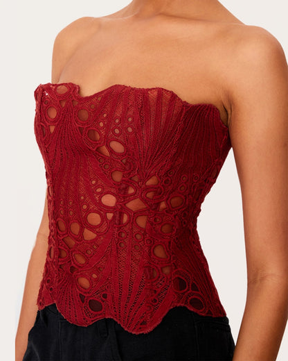 Ladies Elegant Lace Back Tie-up Tube Top Tummy Shaper Top