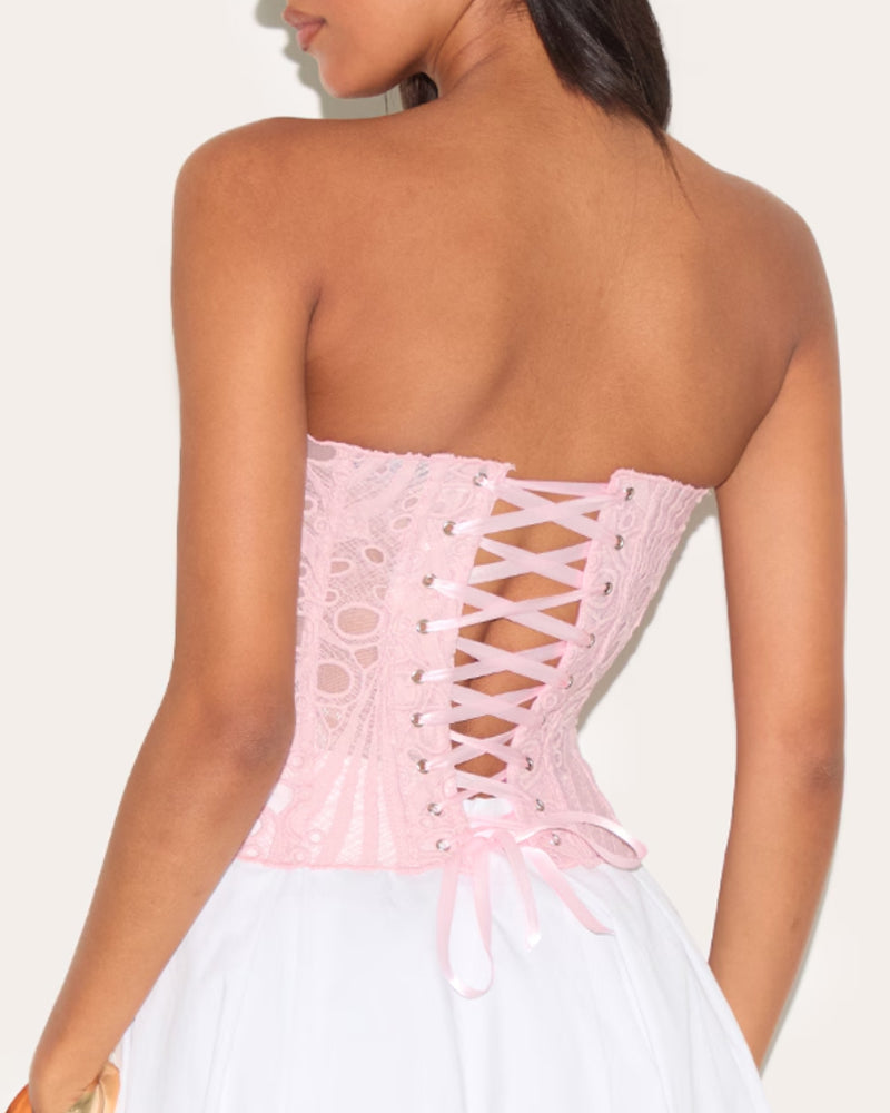 Ladies Elegant Lace Back Tie-up Tube Top Tummy Shaper Top