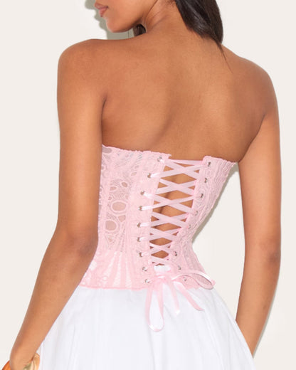 Ladies Elegant Lace Back Tie-up Tube Top Tummy Shaper Top