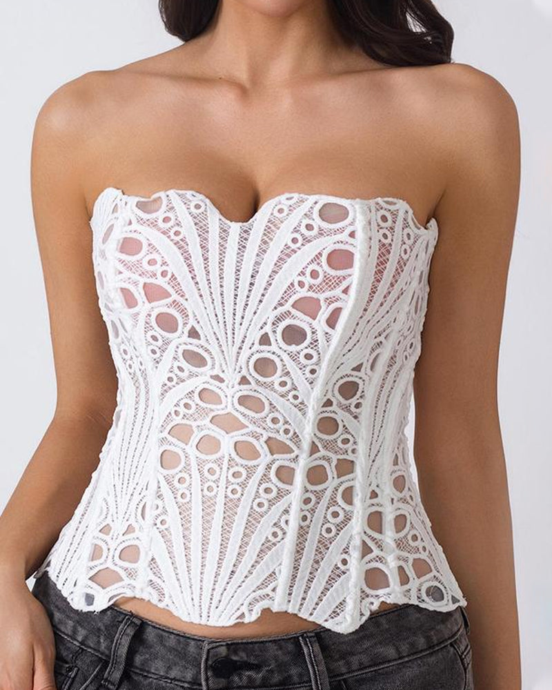 Ladies Elegant Lace Back Tie-up Tube Top Tummy Shaper Top