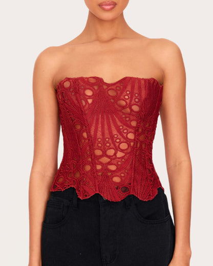 Ladies Elegant Lace Back Tie-up Tube Top Tummy Shaper Top