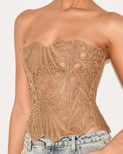Ladies Elegant Lace Back Tie-up Tube Top Tummy Shaper Top