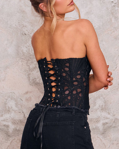 Ladies Elegant Lace Back Tie-up Tube Top Tummy Shaper Top