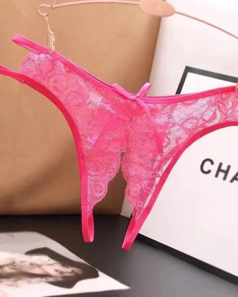 Women's Sexy Lace Open Crotch Hollow Low Rise Thong