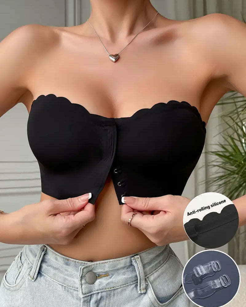 Women's Seamless Strapless Front Buckle Comfort Push Up Bra