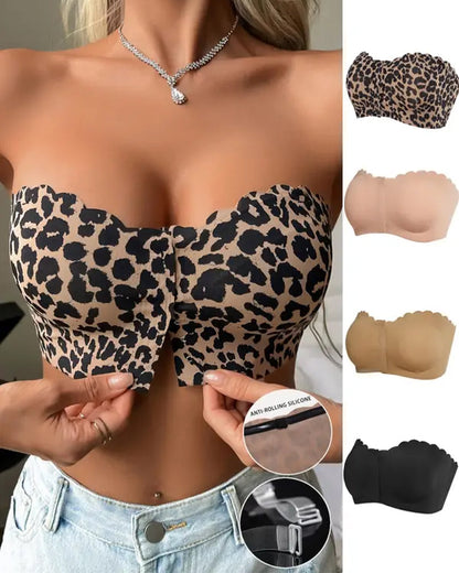 Women's Seamless Strapless Front Buckle Comfort Push Up Bra