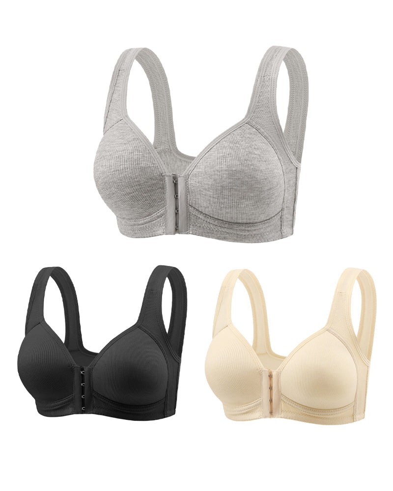 3-Pack Seamless Adjustable Front-Clasp Wireless Push-Up Bras